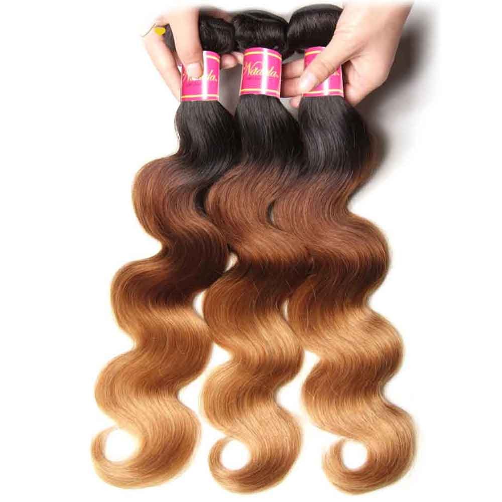 Idolra Body Wave Ombre Hair 3 Bundles 3 Tone Color Human Hair Weave Extensions For Sale